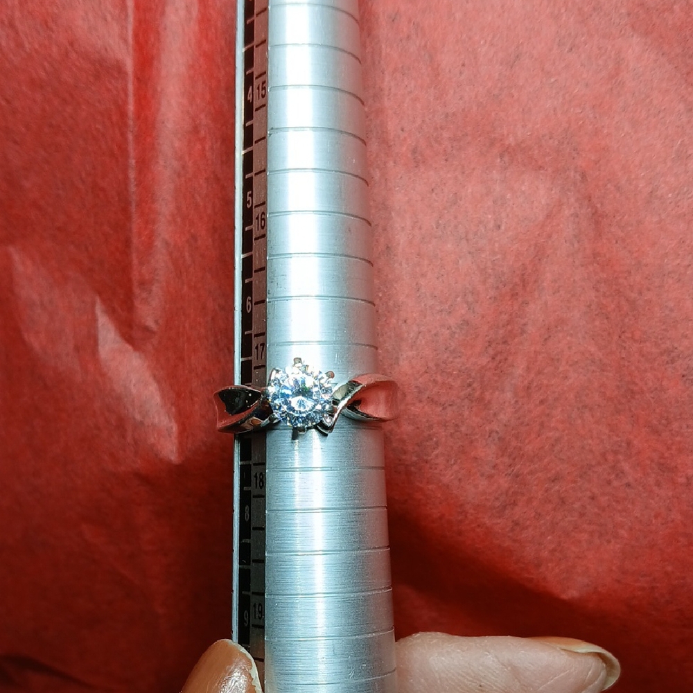 Silver And White Solitaire Ring With Crystal Stone - image 1